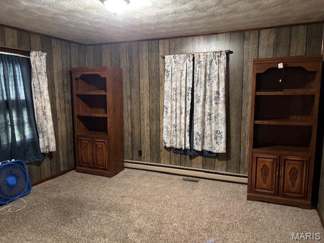 304 Taylor Ave, Park Hills, MO 63601 - empty room featuring carpet, wooden walls, and a baseboard radiator