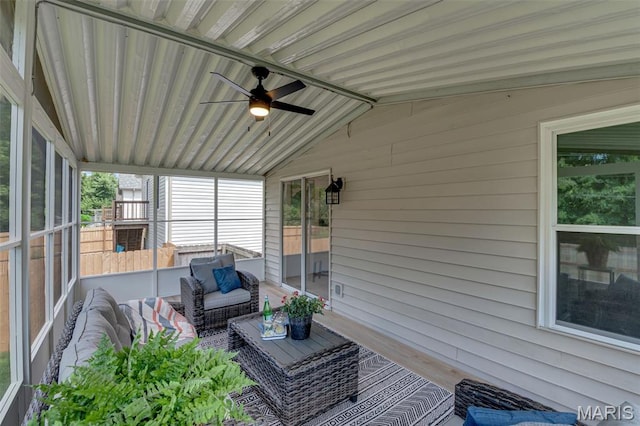 427 Xavier Ct, Valley Park, MO 63088 - sunroom featuring ceiling fan, vaulted ceiling, healthy amount of natural light, and an outdoor living space