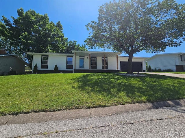 23 Hamlin Heights Dr, Hannibal, MO 63401 - ranch-style house featuring a garage, stucco siding, a front lawn, and driveway