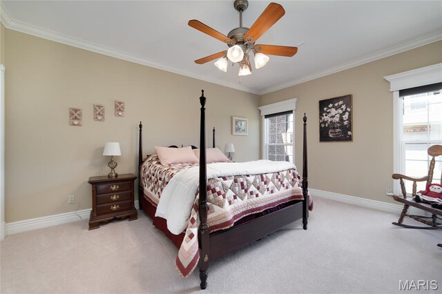 204 Logans Ct, Foristell, MO 63348 - carpeted bedroom with crown molding, multiple windows, and ceiling fan