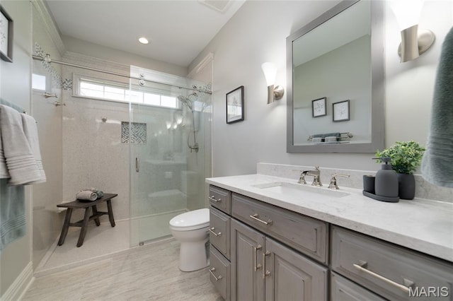 204 Logans Ct, Foristell, MO 63348 - bathroom with vanity, a shower stall, and recessed lighting