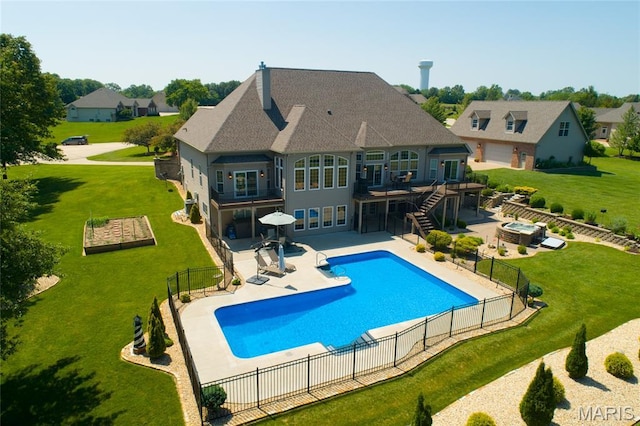 204 Logans Ct, Foristell, MO 63348 - view of pool with a fenced backyard, stairway, a wooden deck, and a patio