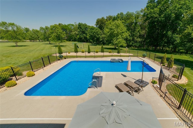 204 Logans Ct, Foristell, MO 63348 - view of swimming pool with a patio and view of scattered trees