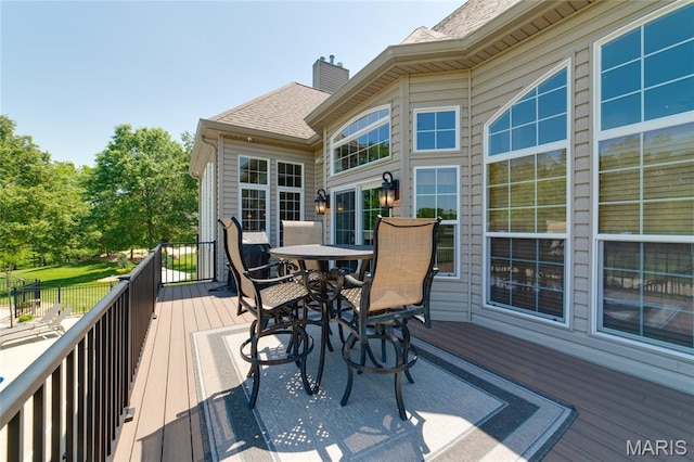 204 Logans Ct, Foristell, MO 63348 - wooden deck featuring outdoor dining space