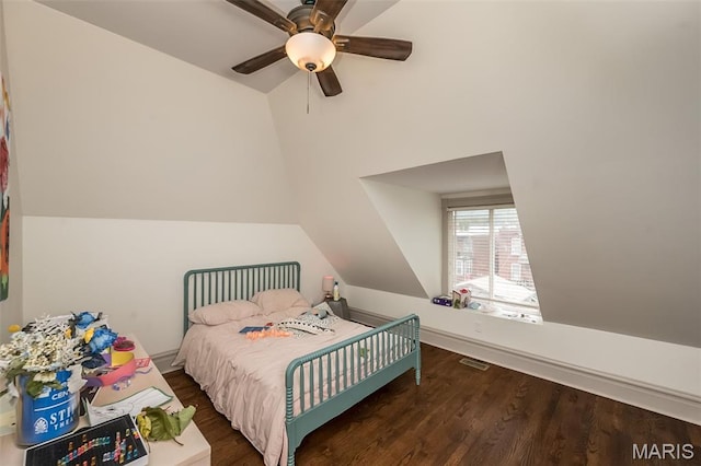 3822 Humphrey St, Saint Louis, MO 63116 - bedroom featuring vaulted ceiling, wood finished floors, and ceiling fan