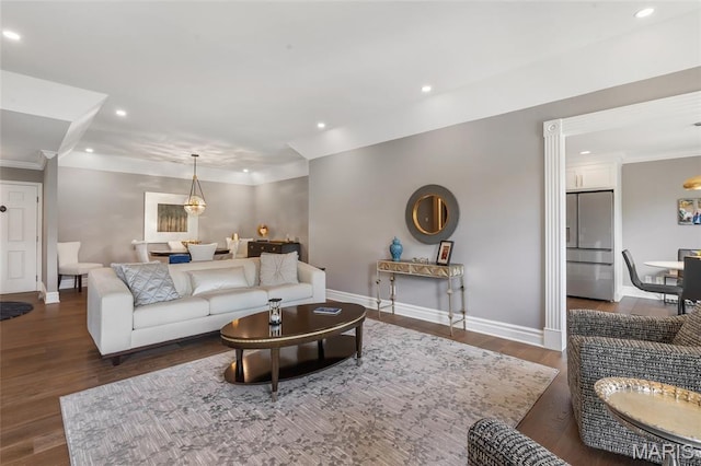 208 Ambridge Ct Unit 302, Chesterfield, MO 63017 - living room with recessed lighting, wood finished floors, and ornamental molding