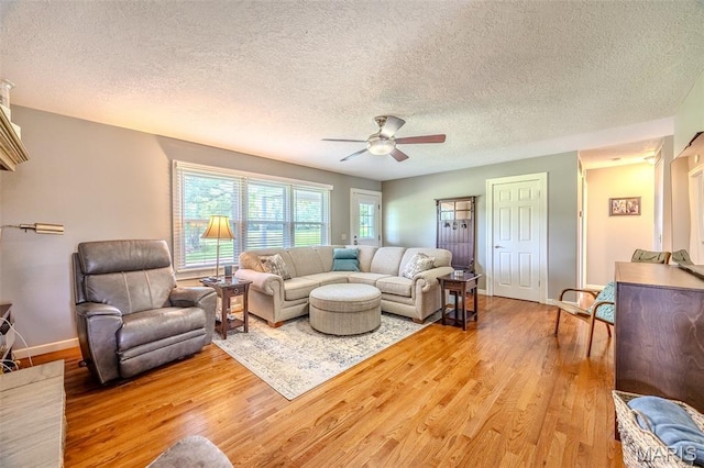 16930 Grace Rd, Lebanon, MO 65536 - living room with light wood-type flooring, a ceiling fan, and a textured ceiling