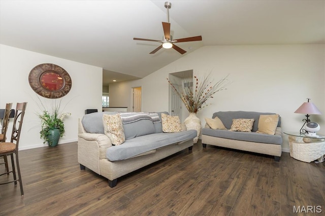 8280 Obrien Dr, Cedar Hill, MO 63016 - living room featuring wood finished floors, ceiling fan, and lofted ceiling