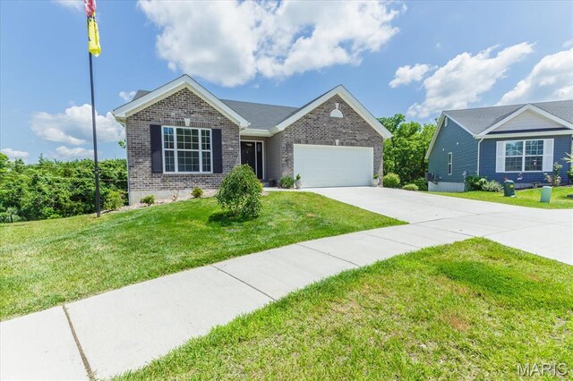 8280 Obrien Dr, Cedar Hill, MO 63016 - ranch-style house featuring brick siding, driveway, a garage, and a front lawn