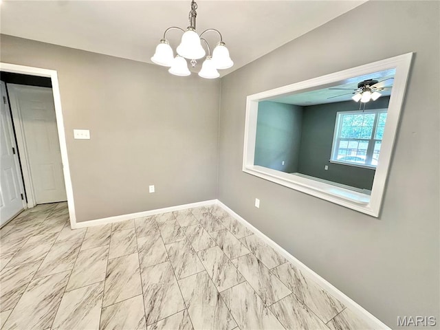 4 Fairview Dr, Saint Charles, MO 63303 - spare room with marble look tiles, a chandelier, and a ceiling fan