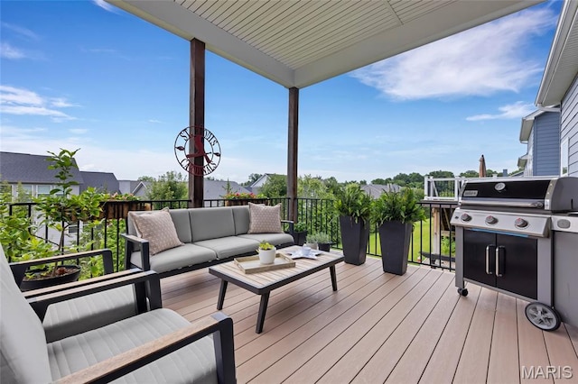 2308 Sand Cherry Dr, Wildwood, MO 63011 - wooden deck with outdoor lounge area and a grill