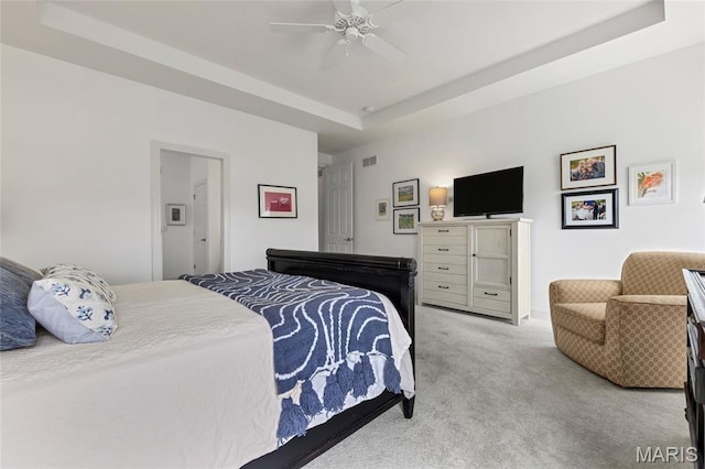 2308 Sand Cherry Dr, Wildwood, MO 63011 - bedroom with carpet floors, a raised ceiling, and ceiling fan
