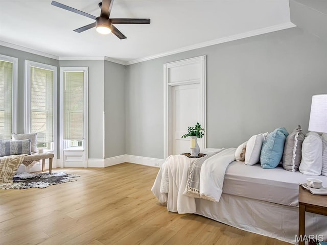 1734 Seminary St, Alton, IL 62002 - bedroom featuring light wood-style floors, ornamental molding, and a ceiling fan