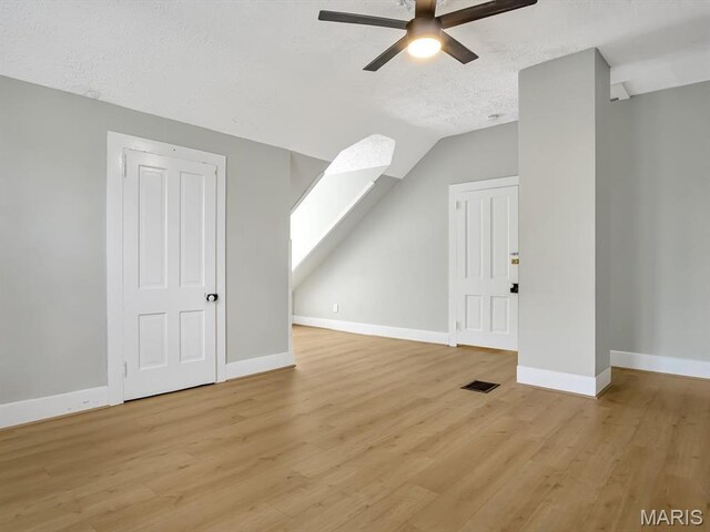 1734 Seminary St, Alton, IL 62002 - bonus room with ceiling fan, a textured ceiling, light wood-style floors, and vaulted ceiling