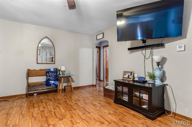 39 Pine St, Farmington, MO 63640 - living area featuring arched walkways and light wood finished floors