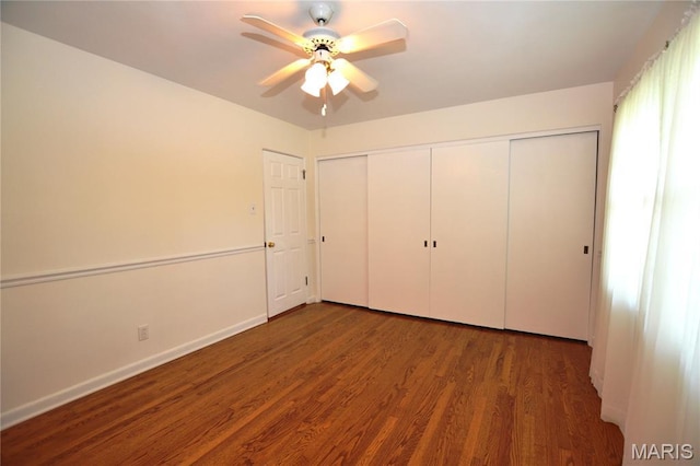1406 Marshall Rd, Kirkwood, MO 63122 - unfurnished bedroom featuring wood finished floors, a closet, and ceiling fan