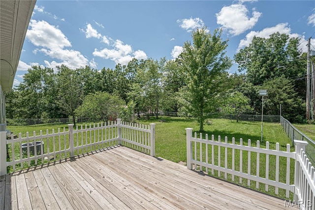 1221 Napoleon Dr, Bonne Terre, MO 63628 - wooden deck with a fenced backyard and view of scattered trees