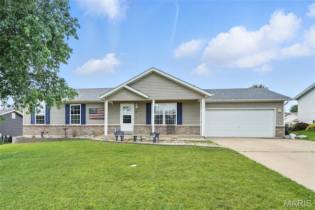 31 Kings Way Dr, Troy, MO 63379 - ranch-style house with brick siding, a garage, driveway, and a front lawn