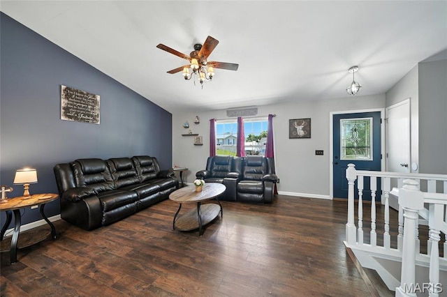 31 Kings Way Dr, Troy, MO 63379 - living room with wood finished floors, ceiling fan, and lofted ceiling