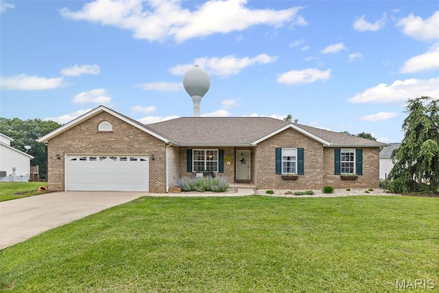 227 W Woodland Rdg, Valmeyer, IL 62295 - single story home with brick siding, an attached garage, a front yard, and concrete driveway