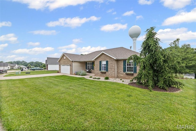 227 W Woodland Rdg, Valmeyer, IL 62295 - single story home featuring driveway, brick siding, an attached garage, and a front yard