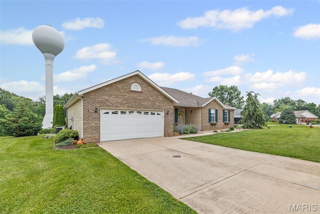 227 W Woodland Rdg, Valmeyer, IL 62295 - ranch-style house with brick siding, an attached garage, a front yard, and concrete driveway