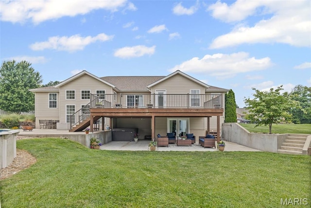 227 W Woodland Rdg, Valmeyer, IL 62295 - back of property featuring an outdoor living space, stairs, a patio, a wooden deck, and a lawn