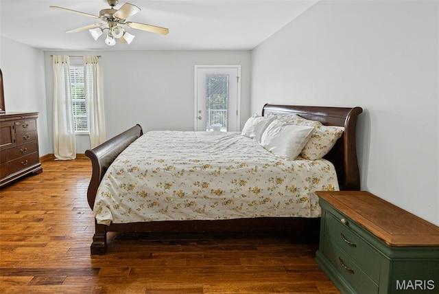 227 W Woodland Rdg, Valmeyer, IL 62295 - bedroom with dark wood-style floors, access to outside, and a ceiling fan