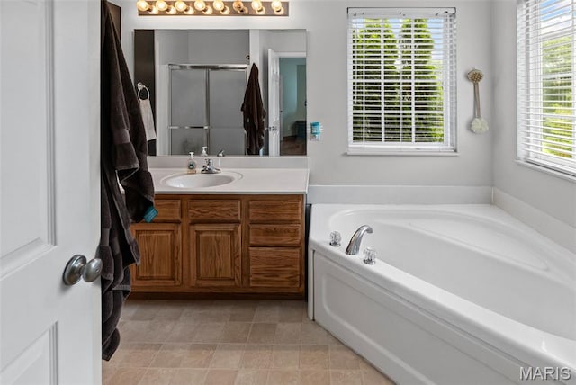 227 W Woodland Rdg, Valmeyer, IL 62295 - bathroom featuring a bath, vanity, and a stall shower