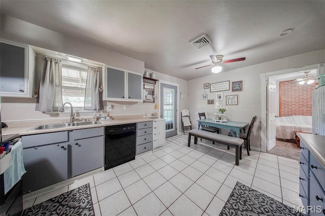 532 Christine St, St James, MO 65559 - kitchen featuring dishwasher, a ceiling fan, stove, light tile patterned flooring, and light countertops
