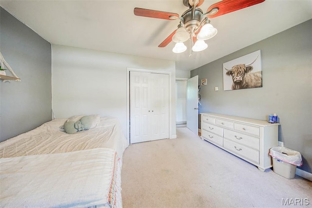 532 Christine St, St James, MO 65559 - bedroom with a closet, light colored carpet, and a ceiling fan