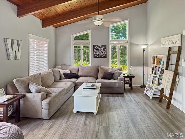 360 David Dr, Washington, MO 63090 - living area with wooden ceiling, a ceiling fan, and wood finished floors