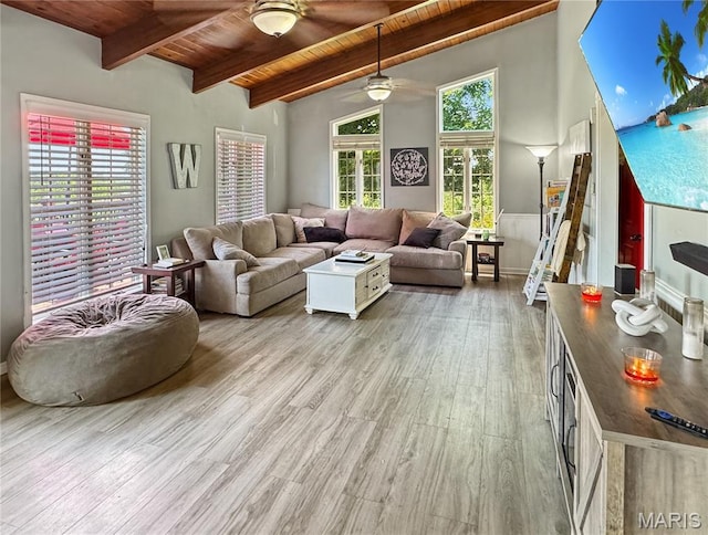 360 David Dr, Washington, MO 63090 - living room featuring wood ceiling, a ceiling fan, and wood finished floors
