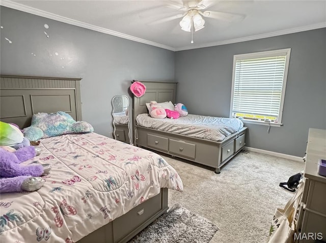 360 David Dr, Washington, MO 63090 - bedroom featuring ornamental molding, carpet flooring, and ceiling fan