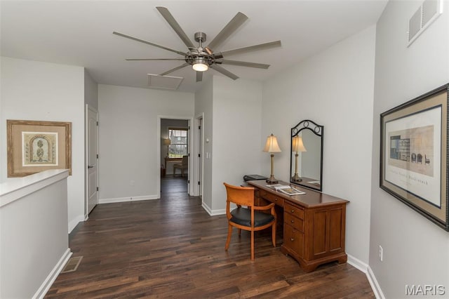 2514 S Larksong Dr, Grover, MO 63040 - office space featuring dark wood-style floors and a ceiling fan