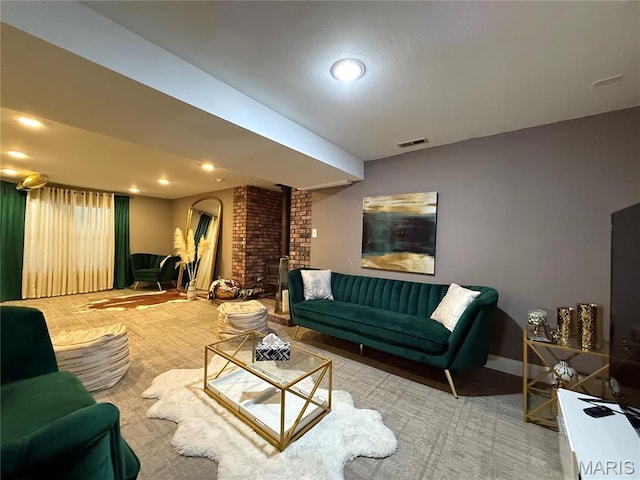 10755 Kennerly Rd, Sunset Hills, MO 63128 - carpeted living room featuring arched walkways and recessed lighting