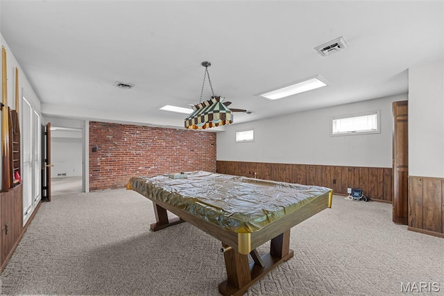 11894 Featherwood Dr, Creve Coeur Township, MO 63146 - playroom featuring a wainscoted wall, carpet, wood walls, and billiards table