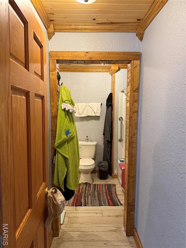 32 E 4th St, Gerald, MO 63037 - bathroom with a textured wall, wood finished floors, and wood ceiling