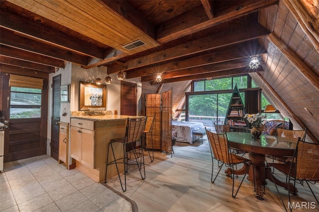 185 Hirshweg, Innsbrook, MO 63390 - kitchen featuring healthy amount of natural light, wooden ceiling, and hanging light fixtures