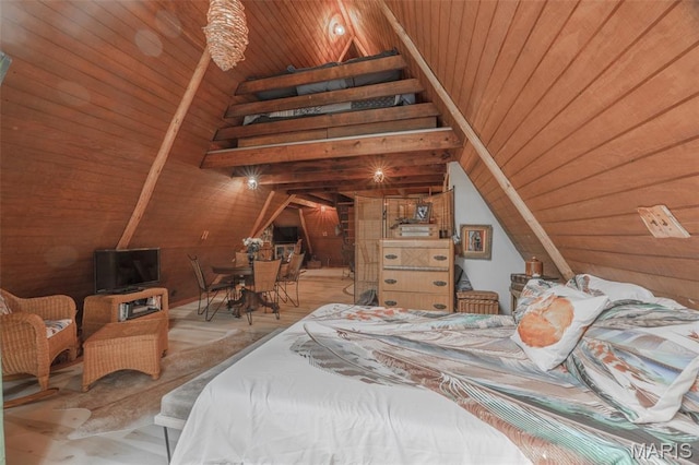 185 Hirshweg, Innsbrook, MO 63390 - bedroom with lofted ceiling, wooden ceiling, and wooden walls