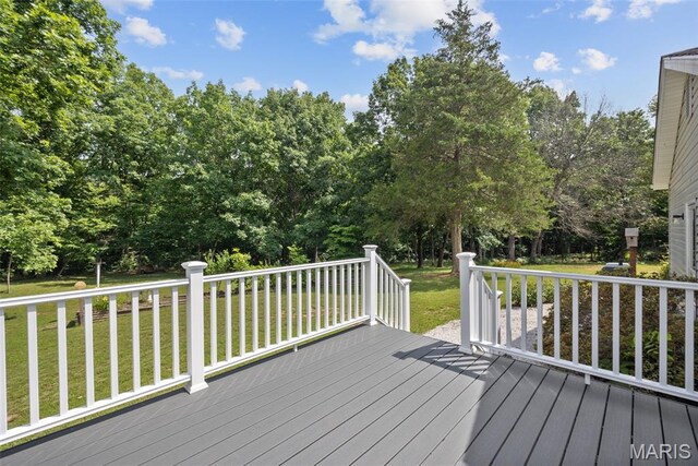 6235 Meadowlark Ln, Troy, MO 63379 - wooden deck with a lawn and view of scattered trees