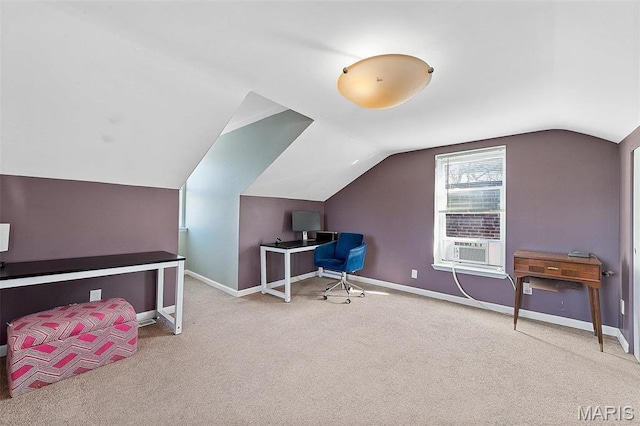 2610 Rutger St, Saint Louis, MO 63104 - office area featuring carpet floors and lofted ceiling