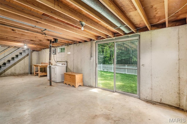 1483 Noche Ct, Fenton, MO 63026 - basement with washer and clothes dryer and stairs