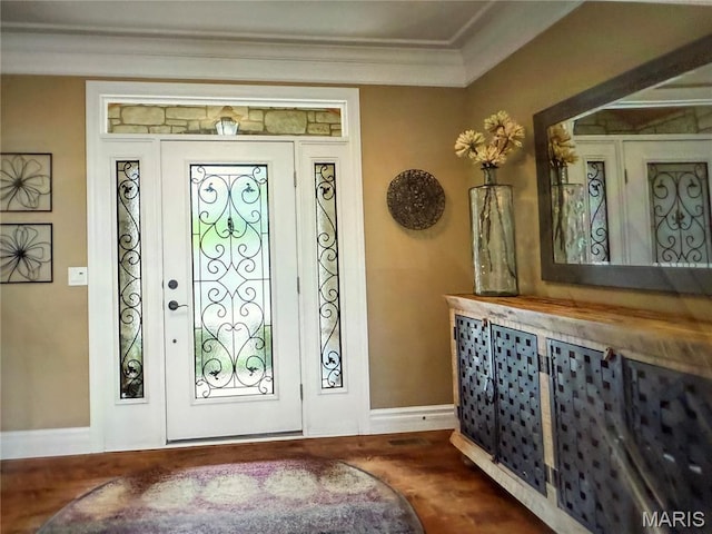 259 Meadowbrook Country Club Est, Ballwin, MO 63011 - entryway with crown molding, wood finished floors, and mail area
