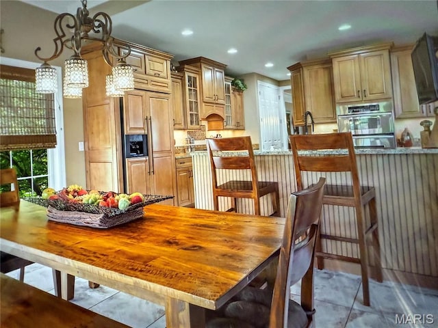 259 Meadowbrook Country Club Est, Ballwin, MO 63011 - dining room with a chandelier, light tile patterned floors, and recessed lighting