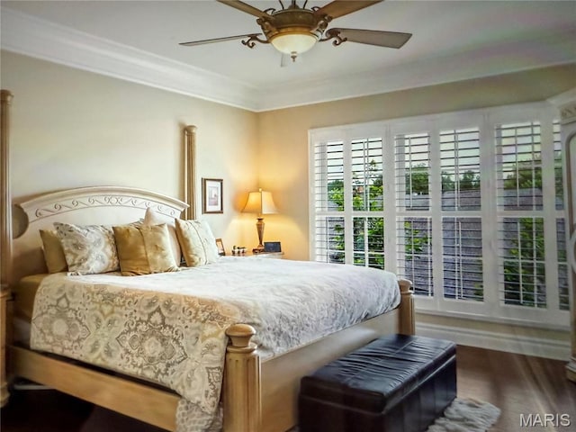 259 Meadowbrook Country Club Est, Ballwin, MO 63011 - bedroom with crown molding, wood finished floors, and ceiling fan