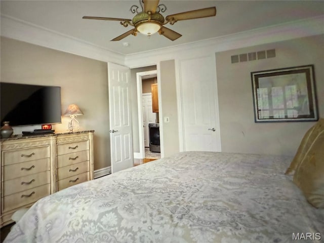 259 Meadowbrook Country Club Est, Ballwin, MO 63011 - bedroom with ornamental molding, washer / dryer, and ceiling fan