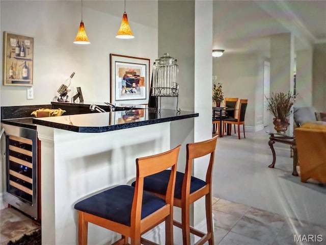 259 Meadowbrook Country Club Est, Ballwin, MO 63011 - indoor wet bar featuring wine cooler and decorative light fixtures