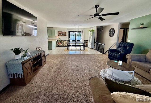 826 Birdie Ln, Jackson, MO 63755 - living area with a ceiling fan, light tile patterned floors, and light colored carpet
