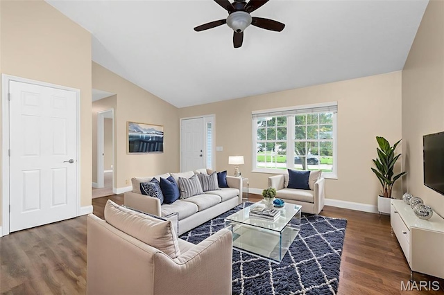 148 Castlewood Dr, Troy, MO 63379 - living area with a ceiling fan, lofted ceiling, and wood finished floors